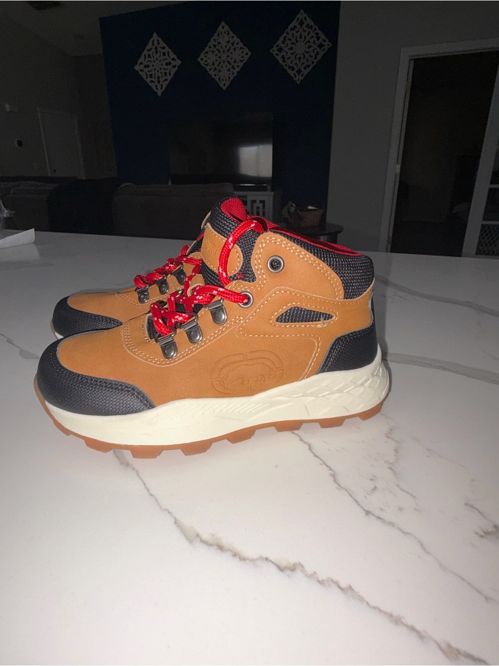 Ecco Kids Tan and Black Hiking-Style Boots with Red Accents